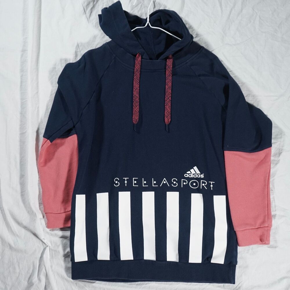 Adidas Stella Sport Hoodie Small Rare Stripe Color Block Navy Blue Pink